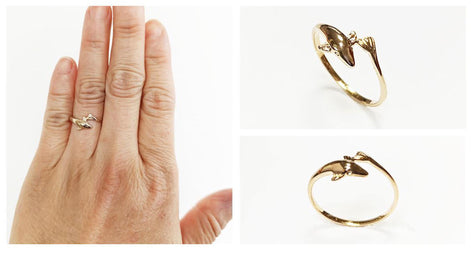 Dolphin Gold Ring • 18K Gold Plated • Ocean Marine Wildlife Fish Theme Band Ring • Sea Beach Lover Jewelry • Girls Unique Nautical Gift