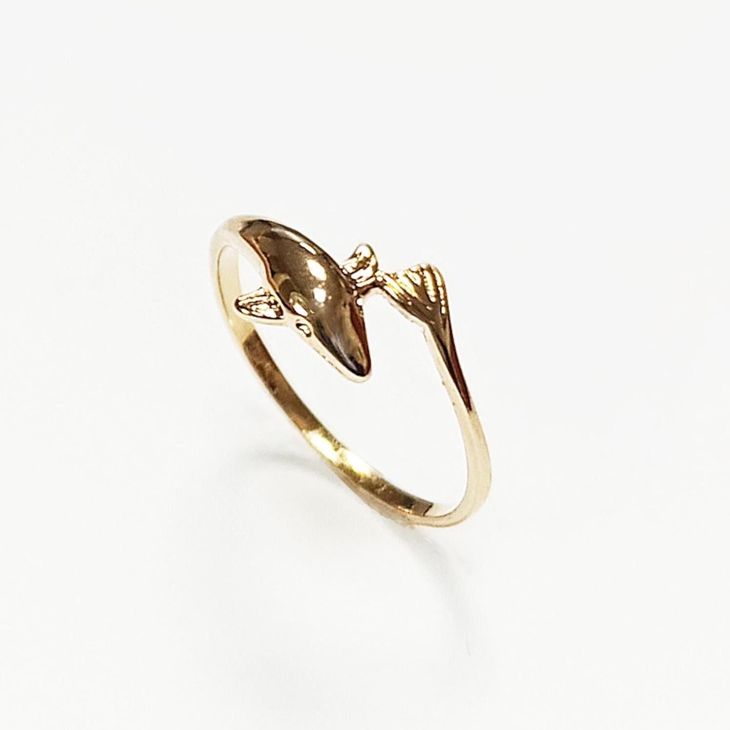 Dolphin Gold Ring • 18K Gold Plated • Ocean Marine Wildlife Fish Theme Band Ring • Sea Beach Lover Jewelry • Girls Unique Nautical Gift