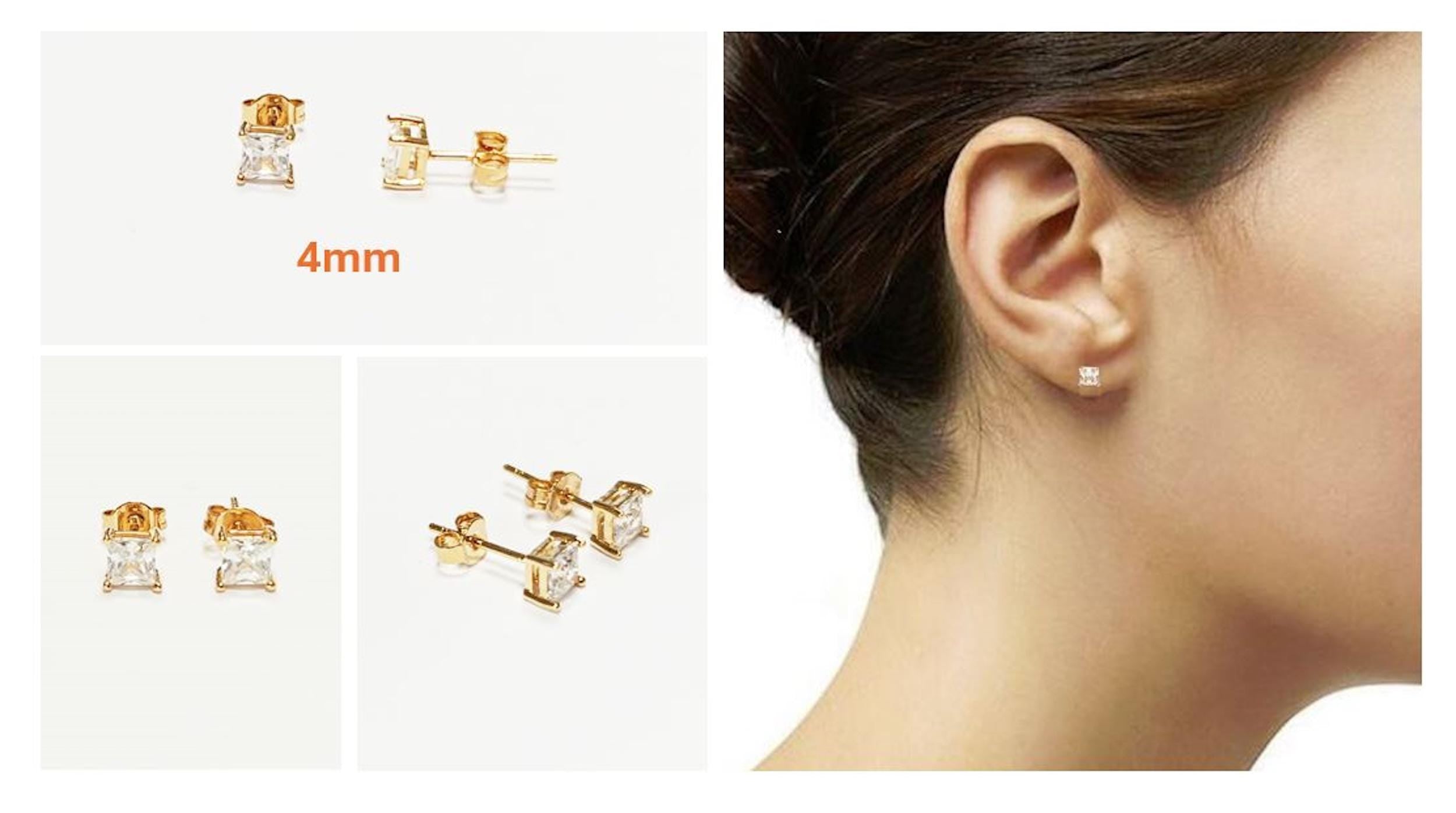 Gold Square Diamond Studs • Prong Set Stud Earrings • Minimalist Classic Jewelry• Unisex Gift