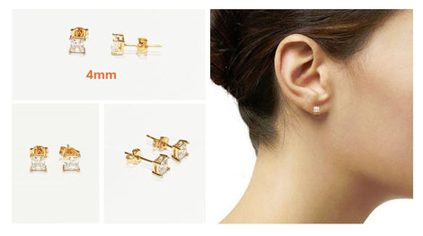 Gold Square Diamond Studs • Prong Set Stud Earrings • Minimalist Classic Jewelry• Unisex Gift
