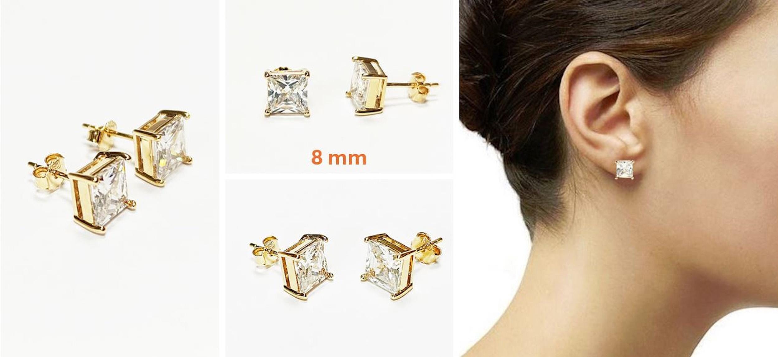 Gold Square Diamond Studs • Prong Set Stud Earrings • Minimalist Classic Jewelry• Unisex Gift