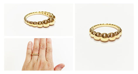 Beaded Ball Gold Ring • Gold Plated 18K • Modern Textured Balls Bead Band • Stackable Minimalist Geometric Jewelry • Elegant for Daily Wear