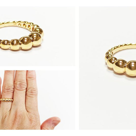 Beaded Ball Gold Ring • Gold Plated 18K • Modern Textured Balls Bead Band • Stackable Minimalist Geometric Jewelry • Elegant for Daily Wear