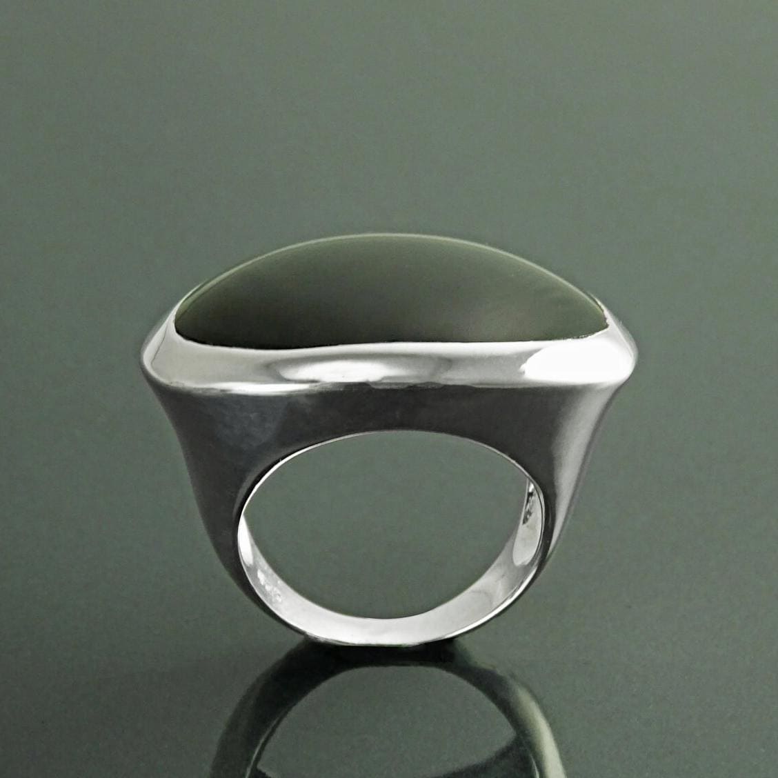 Oval Black Onyx Ring, Sterling Silver, Onyx Gemstone, Horizontal Stone, Wide Low Domed Ring, Unique Statement Ring, Modern Style Jewelry