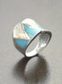 Turquoise Ring, Sterling Silver, Crossing Blue Turquoise Stone Ring, White Mother of Pearl Shell, Geometrical Framed Design Stones Jewelry
