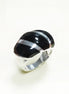 Onyx Domed Ring, Sterling Silver, Women Beautiful Dome Ring, Black Stone Band Ring, Three Bands Wide Ring, Fashion Vintage Ring