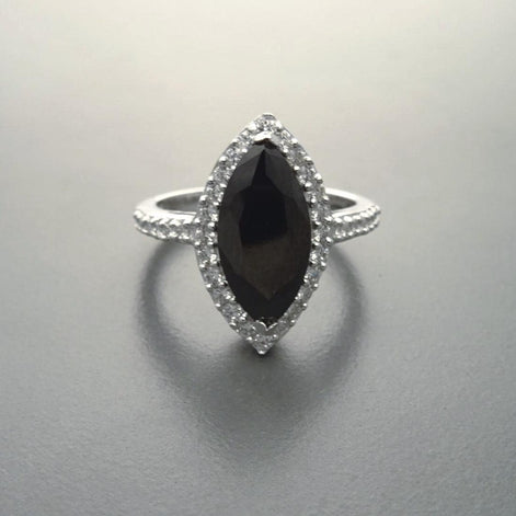 Black Marquise Ring, Sterling Silver, Black and White Lab Diamonds simulant (CZ), Engagement Ring, Modern Marquise Ring, Valentines Day Gift