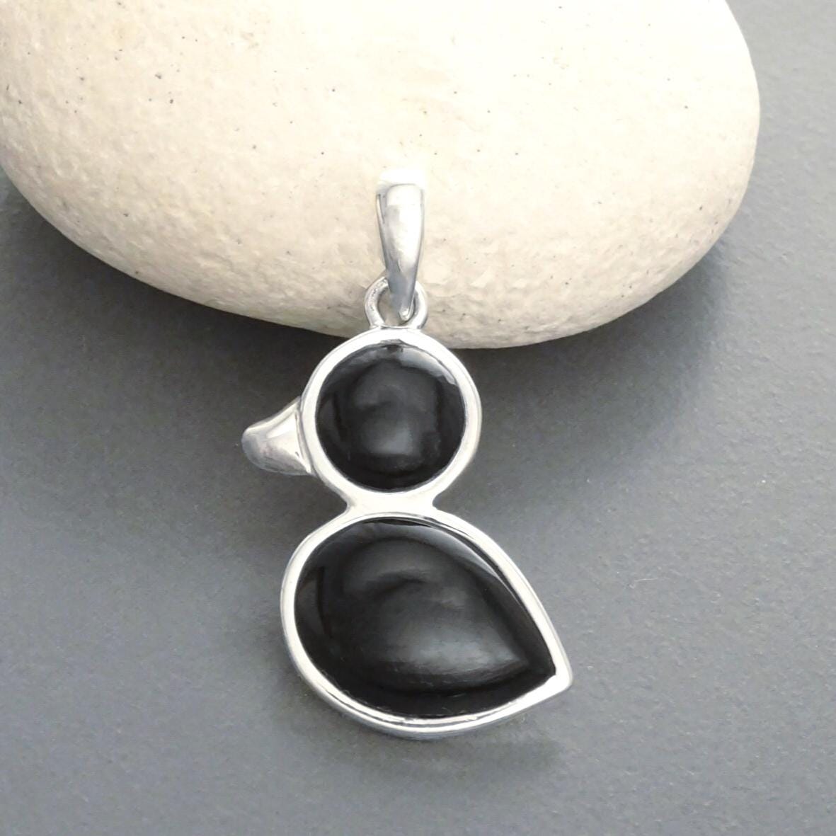 Birdy Pendant - Sterling Silver, Bird Pendant, Duck, Black Onyx, Dainty Jewelry, Dainty Pendant, Cute Necklace, Kawaii, Animals Jewelry