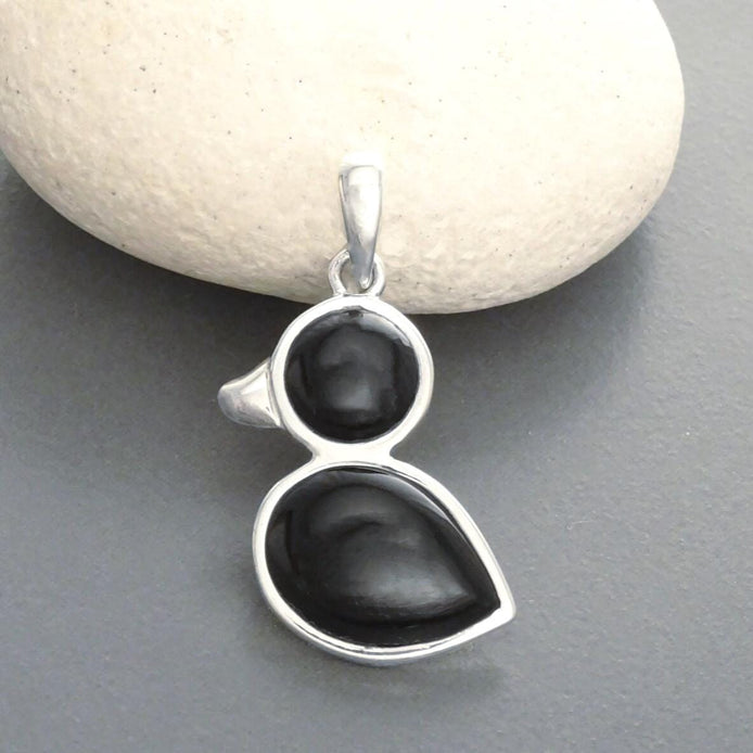Birdy Pendant - Sterling Silver, Bird Pendant, Duck, Black Onyx, Dainty Jewelry, Dainty Pendant, Cute Necklace, Kawaii, Animals Jewelry