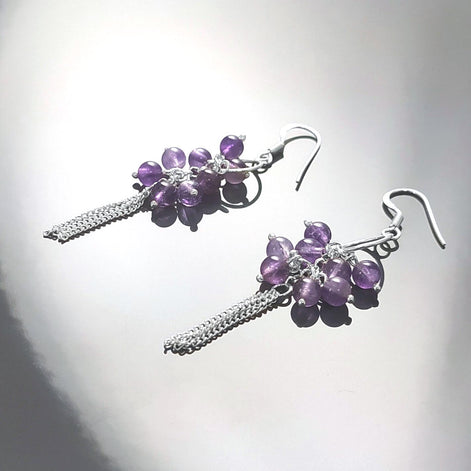 Amethyst Sterling Silver Dangle Earrings, Genuine Gemstone Drop Hooks, Woman Jewelry