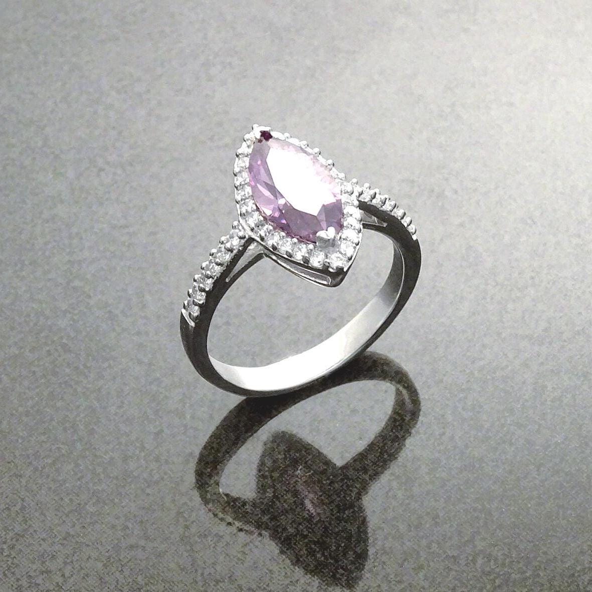 Amethyst Color Marquise Ring, Lab Diamonds Amethyst simulant (CZ), Sterling Silver Ring, Engagement Ring, Pave Cluster Ring, Valentines Day