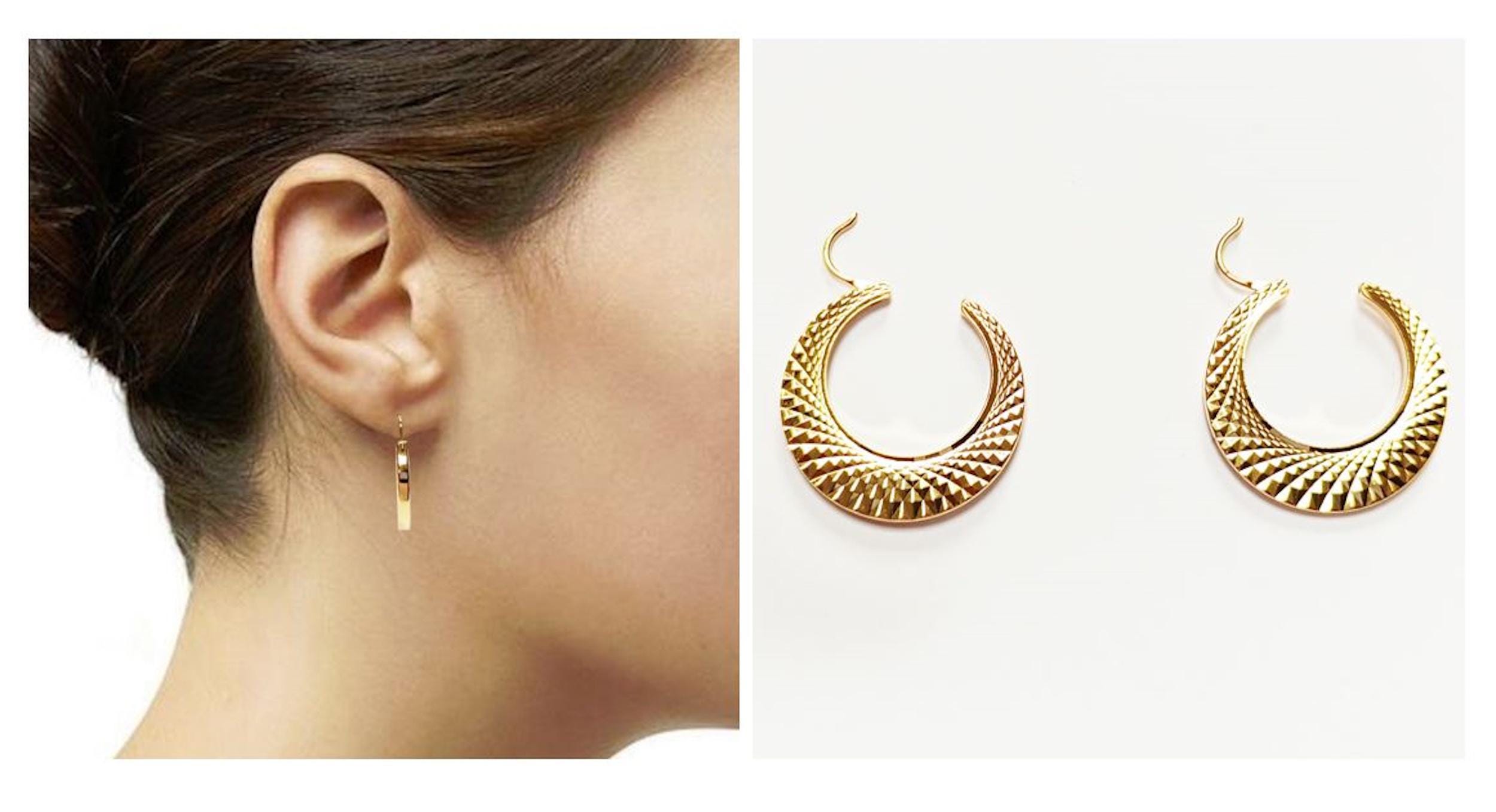 Textured Crescent Hoop Earrings • 18K Gold Plated Diamond-Cut Geometric Hoops