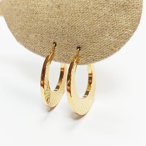 Textured Crescent Hoop Earrings • 18K Gold Plated Diamond-Cut Geometric Hoops