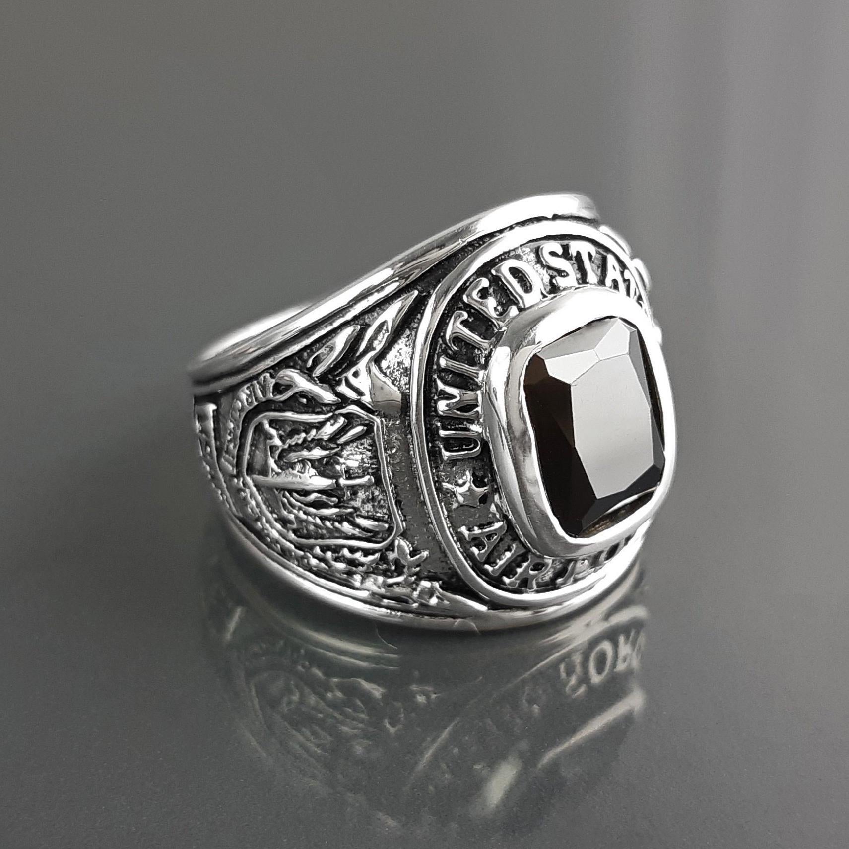 American Men Ring US Air Force Ring Sterling Silver 925 US Army Jewelry Black stone Ring Modern Mens Ring Man jewelry Gift Idea for him