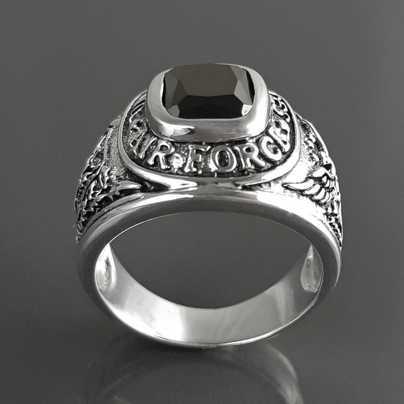 American Men Ring US Air Force Ring Sterling Silver 925 US Army Jewelry Black stone Ring Modern Mens Ring Man jewelry Gift Idea for him