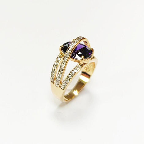 Amethyst Gold Ring, Luxurious Diamond Pave Band, Cocktail Jewelry, Statement Gift
