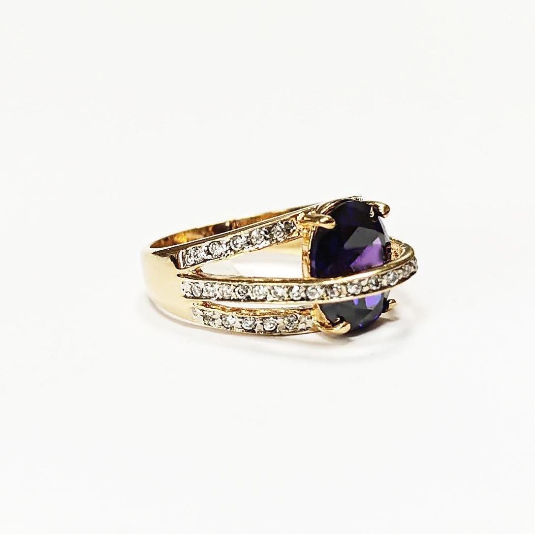 Amethyst Gold Ring, Luxurious Diamond Pave Band, Cocktail Jewelry, Statement Gift