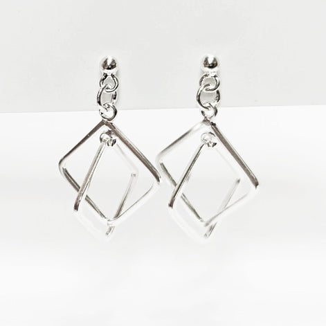 Sterling Silver Double Square Dangle Earrings • Modern Geometric Jewelry
