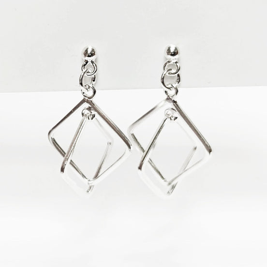 Sterling Silver Double Square Dangle Earrings • Modern Geometric Jewelry