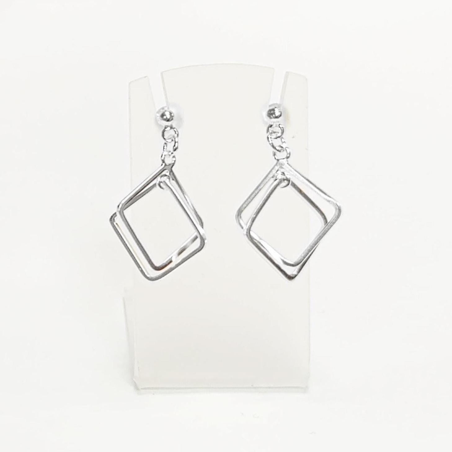 Sterling Silver Double Square Dangle Earrings • Modern Geometric Jewelry