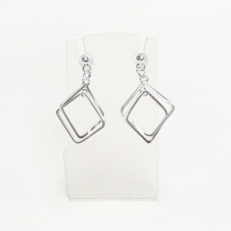 Sterling Silver Double Square Dangle Earrings • Modern Geometric Jewelry