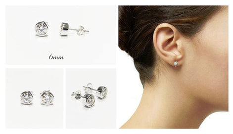 Gold Diamond Bezel Studs • Round Diamond Stud Earrings • Minimalist Classic Jewelry• Unisex Gift