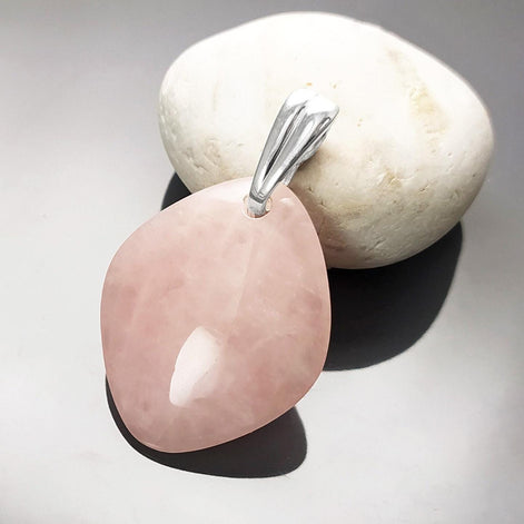 Genuine Oval Quartz PENDANT, Sterling Silver and Natural Rose Quartz Pendant, Veined Pink Stone, Gemstone Birthstone, Stunning Quartz.