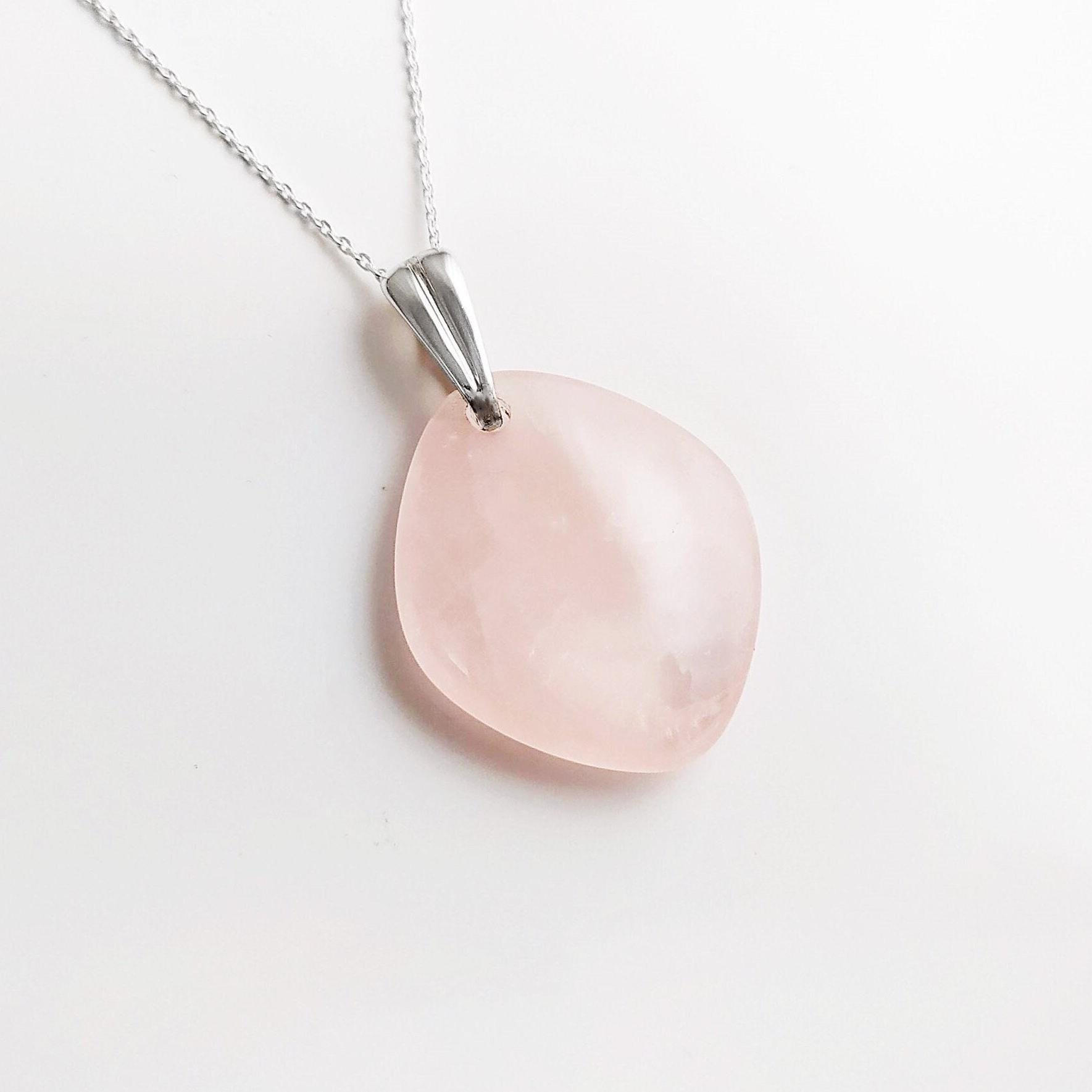 Genuine Oval Quartz PENDANT, Sterling Silver and Natural Rose Quartz Pendant, Veined Pink Stone, Gemstone Birthstone, Stunning Quartz.
