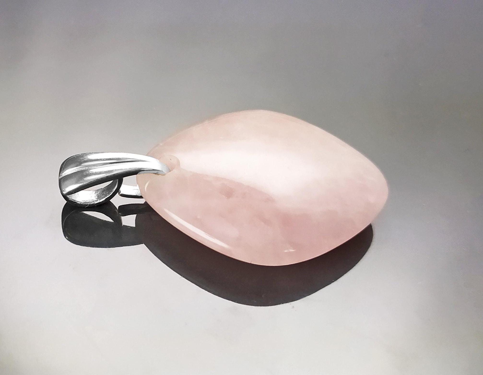 Genuine Oval Quartz PENDANT, Sterling Silver and Natural Rose Quartz Pendant, Veined Pink Stone, Gemstone Birthstone, Stunning Quartz.
