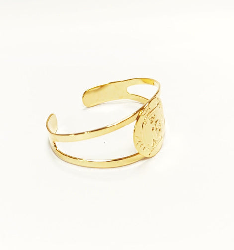 Japanese Art Deco Cuff Bracelet • 18K Gold Plated Open Bangle with Intricate Oriental Patterns Jewelry • Asian Antique Inspired Gift for Her