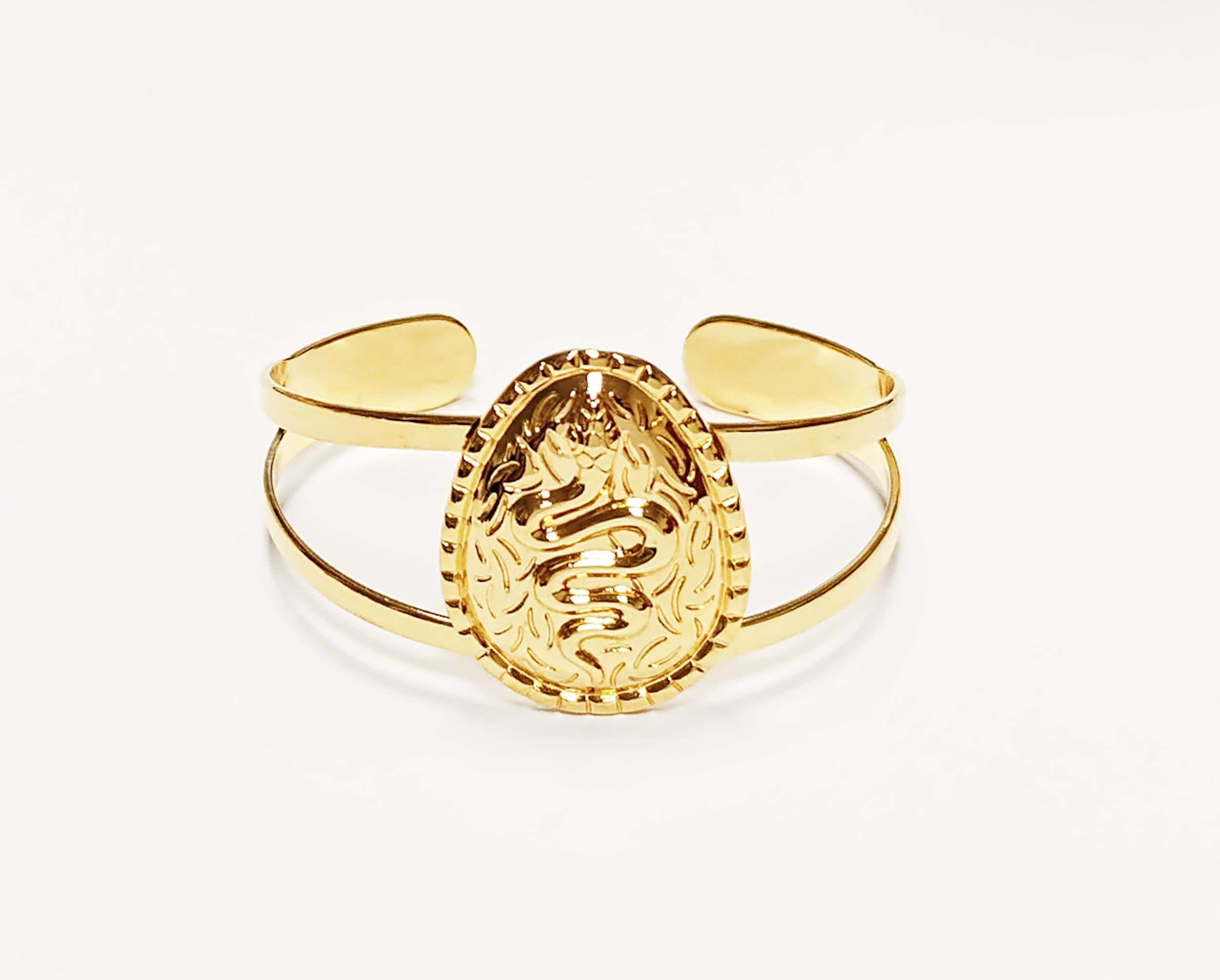 Gold Snake Cuff Bracelet • 18K Gold Plated Open Bangle • Native-Inspired Powerful Serpent Symbol of Fertility & Rebirth Jewelry • Women Gift