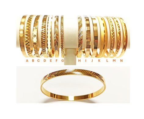 Bangle Bracelet 18K Gold Plated. Closed Round Rigid Cuff Bracelet • Stackable14 Different Models Geometric Textured Stacking Bangles