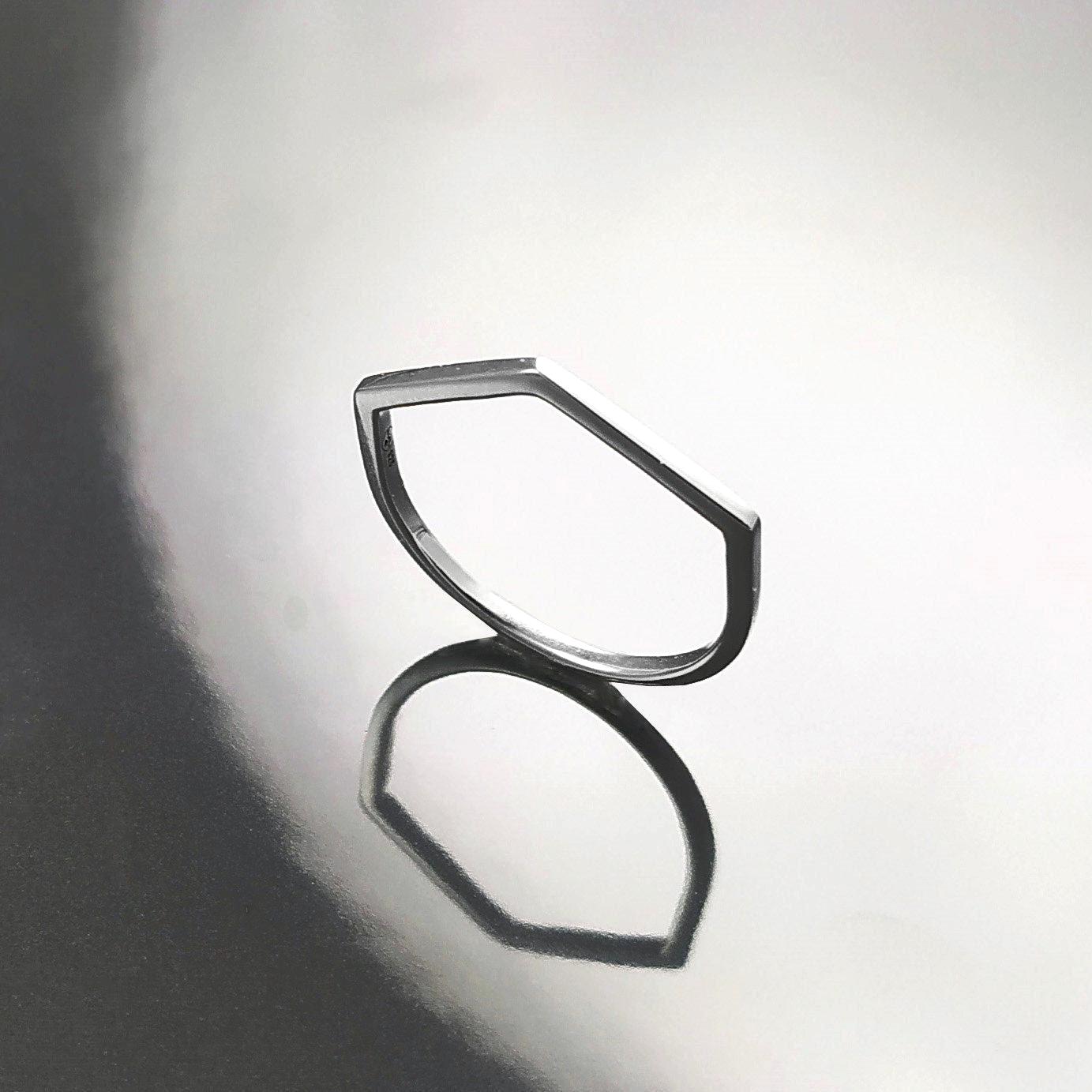 Minimalist Hexagon Ring • Simple Sterling Silver Stacking Band • Unisex Contemporary Geometric Shape Jewelry • Modern Gift for Women or Men