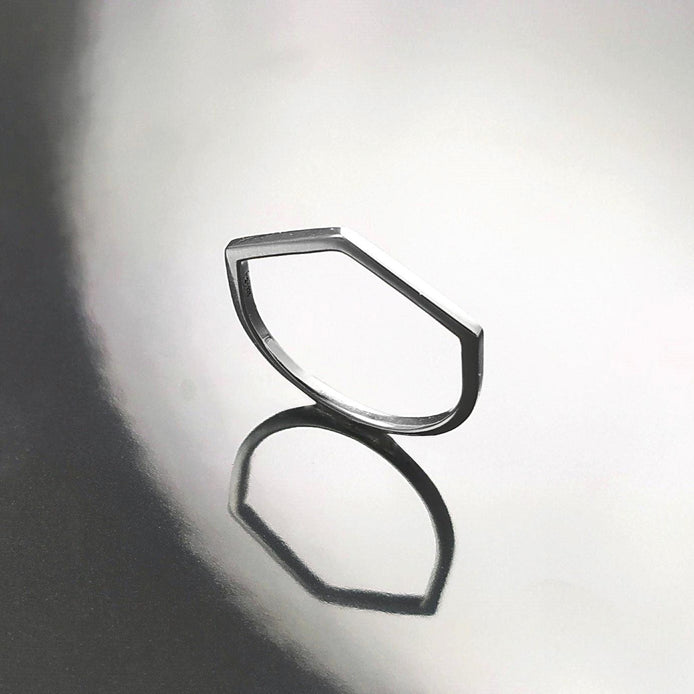 Minimalist Hexagon Ring • Simple Sterling Silver Stacking Band • Unisex Contemporary Geometric Shape Jewelry • Modern Gift for Women or Men