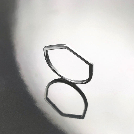 Minimalist Hexagon Ring • Simple Sterling Silver Stacking Band • Unisex Contemporary Geometric Shape Jewelry • Modern Gift for Women or Men