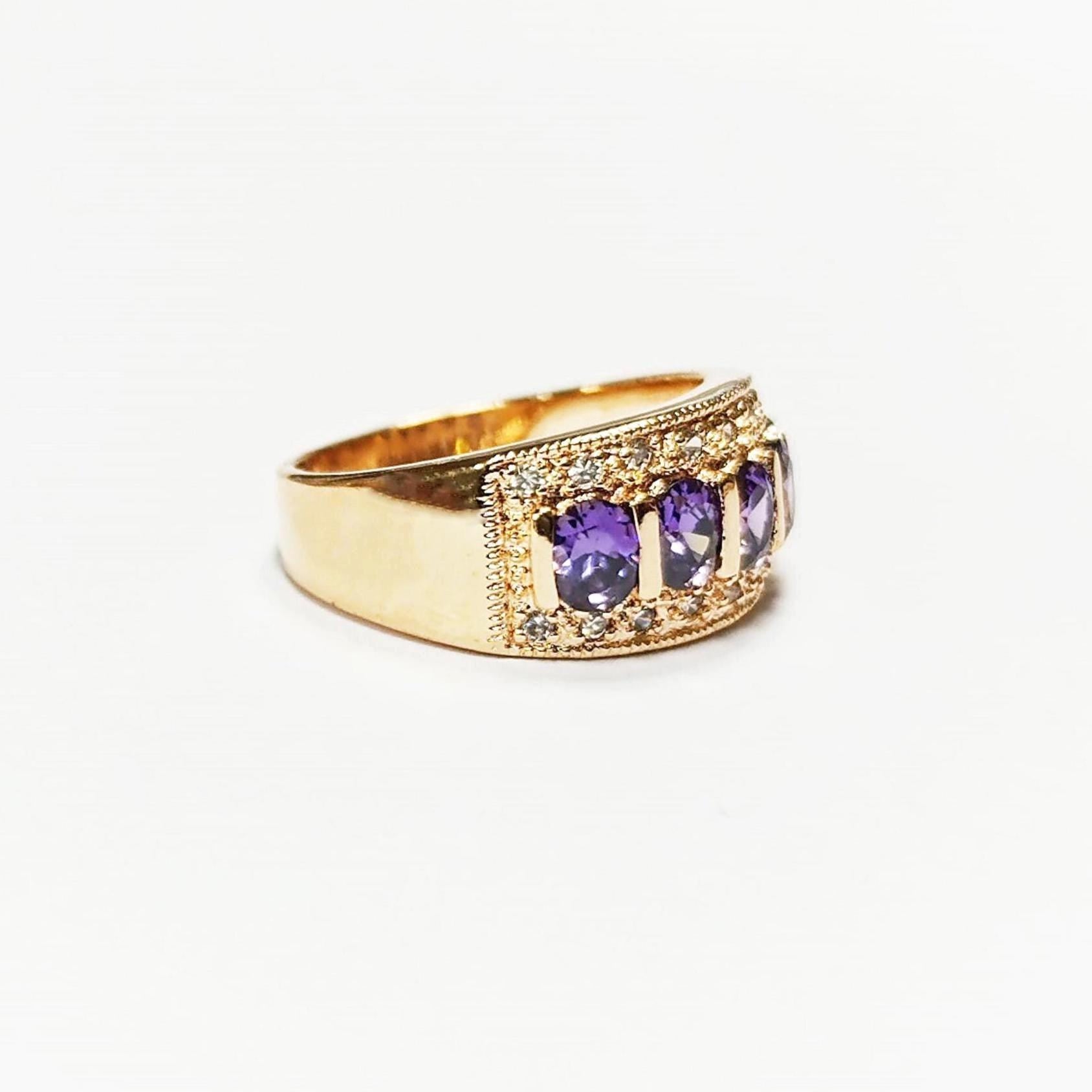 Amethyst Gold Band Ring, Elegant Purple February Birthstone, Luxurious Jewelry, Statement Gift