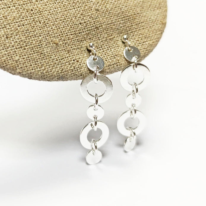 Disc Round Earrings, Sterling Silver, Discs Flat Disks Jewelry, Dangle Circle Shape earrings, Drop Geometric Earrings
