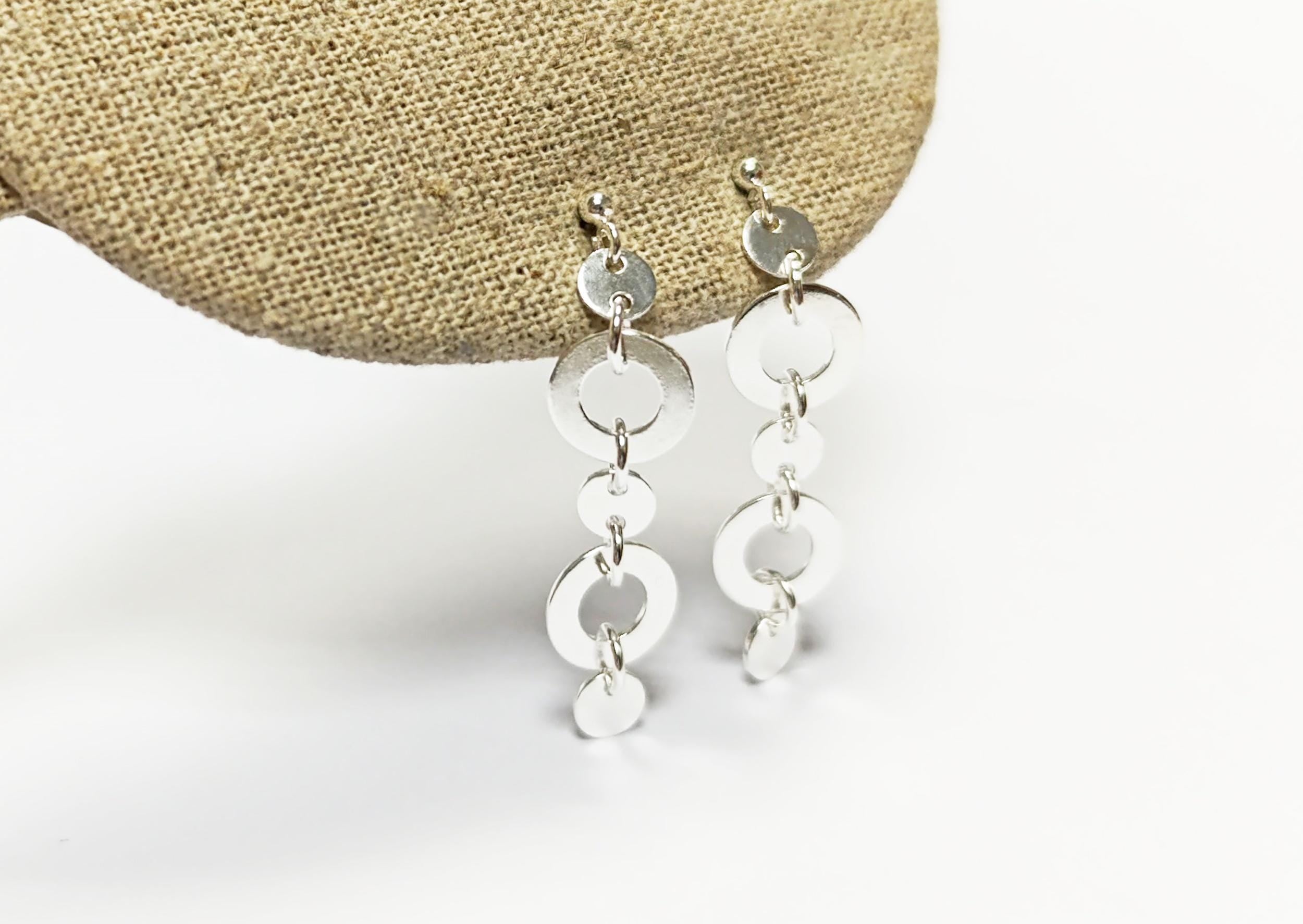 Disc Round Earrings, Sterling Silver, Discs Flat Disks Jewelry, Dangle Circle Shape earrings, Drop Geometric Earrings