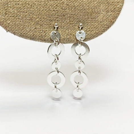 Disc Round Earrings, Sterling Silver, Discs Flat Disks Jewelry, Dangle Circle Shape earrings, Drop Geometric Earrings
