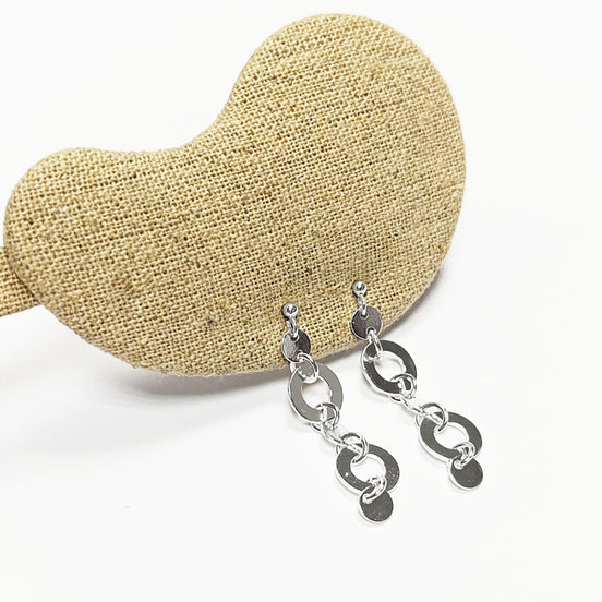 Disc Round Earrings, Sterling Silver, Discs Flat Disks Jewelry, Dangle Circle Shape earrings, Drop Geometric Earrings