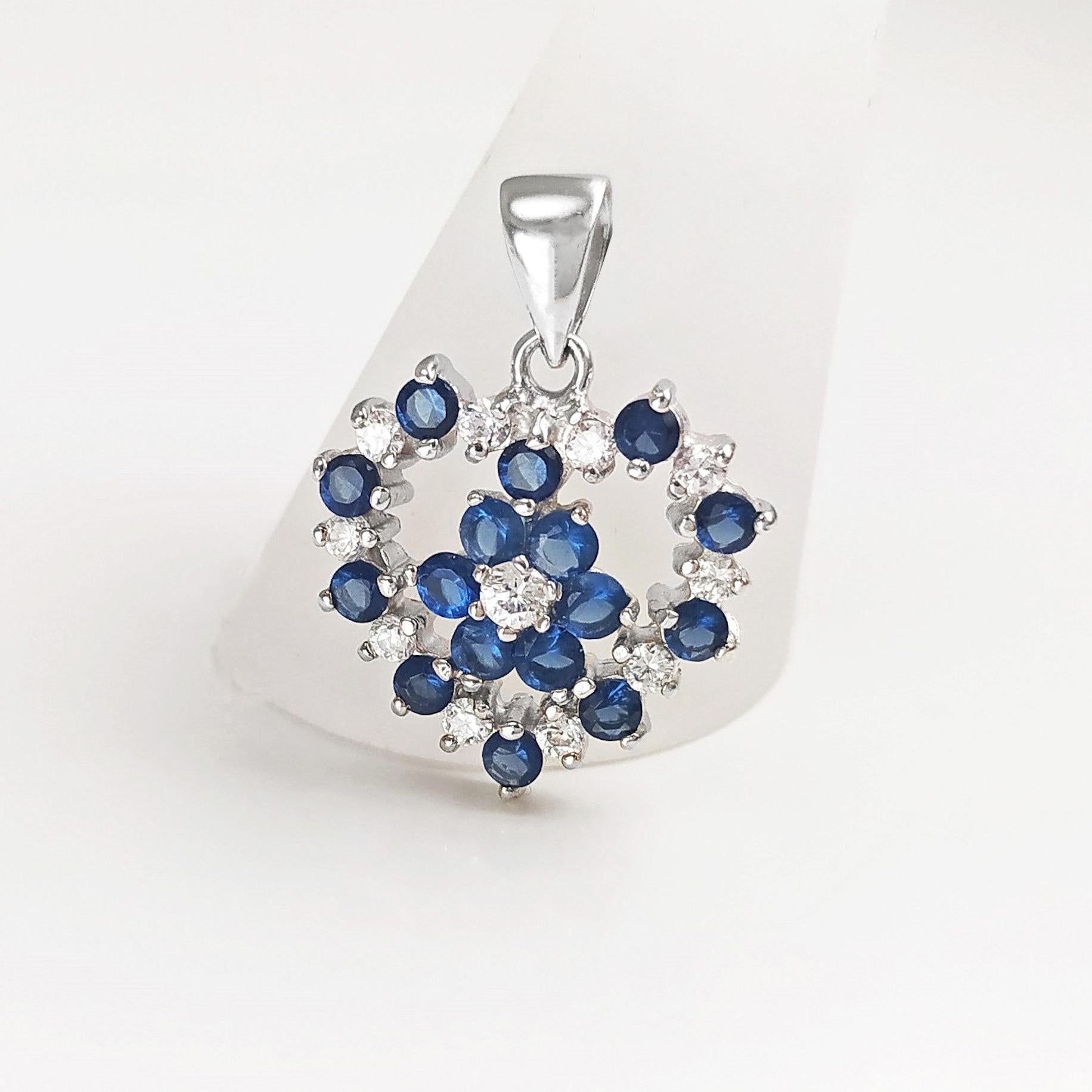 Blue Sapphire and White Diamond Heart Pendant by KRAMIKE • Sterling Silver • A Timeless Necklace for Special Occasions and as a Gift • KP049