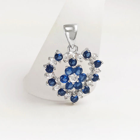 Blue Sapphire and White Diamond Heart Pendant by KRAMIKE • Sterling Silver • A Timeless Necklace for Special Occasions and as a Gift • KP049