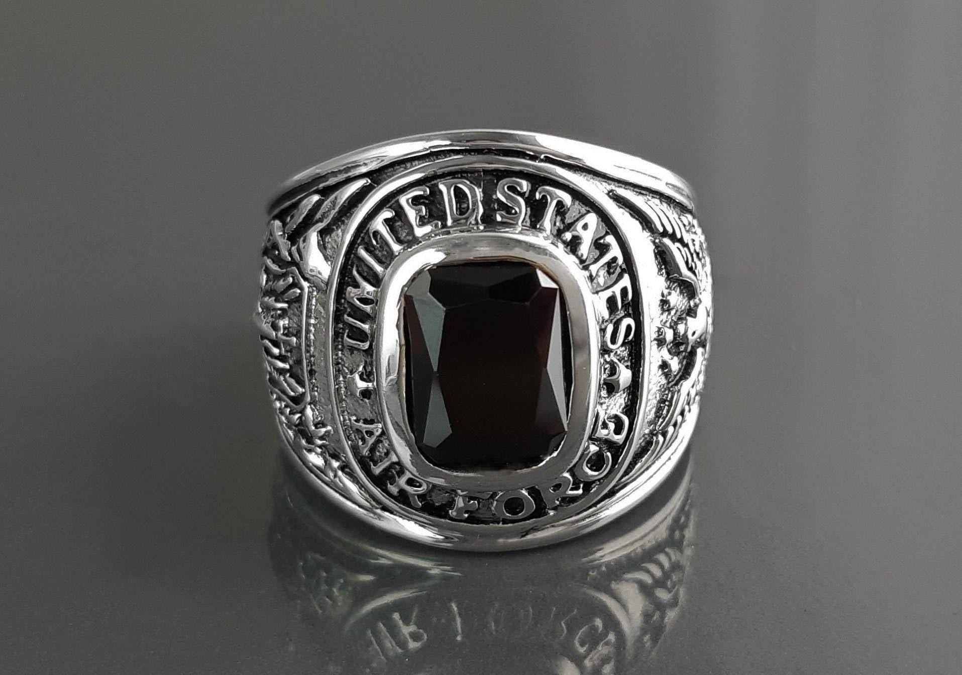 American Men Ring US Air Force Ring Sterling Silver 925 US Army Jewelry Black stone Ring Modern Mens Ring Man jewelry Gift Idea for him