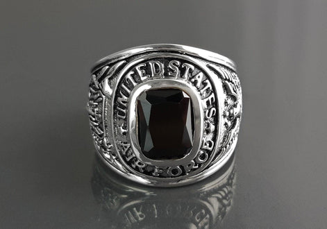 American Men Ring US Air Force Ring Sterling Silver 925 US Army Jewelry Black stone Ring Modern Mens Ring Man jewelry Gift Idea for him
