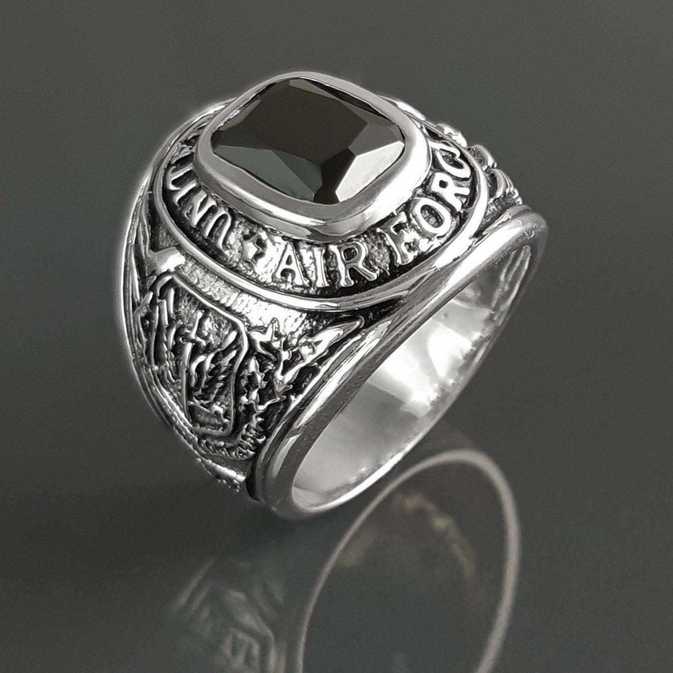 American Men Ring US Air Force Ring Sterling Silver 925 US Army Jewelry Black stone Ring Modern Mens Ring Man jewelry Gift Idea for him