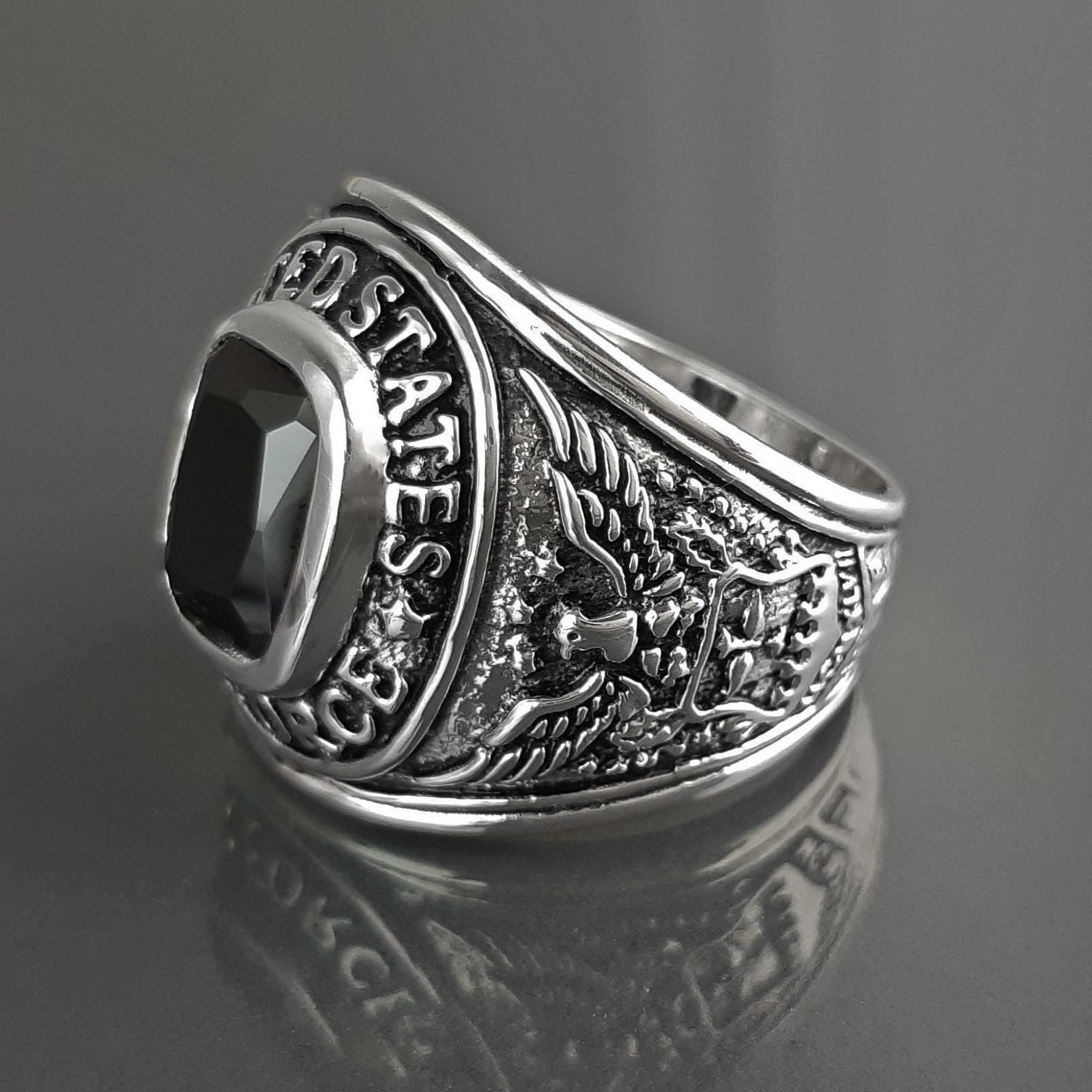 American Men Ring US Air Force Ring Sterling Silver 925 US Army Jewelry Black stone Ring Modern Mens Ring Man jewelry Gift Idea for him