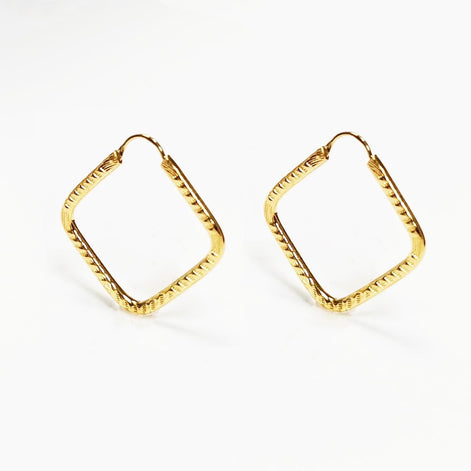 Textured Square Hoop Earrings • 18K Gold-Plated Geometric Hoops • Lightweight Modern Jewelry