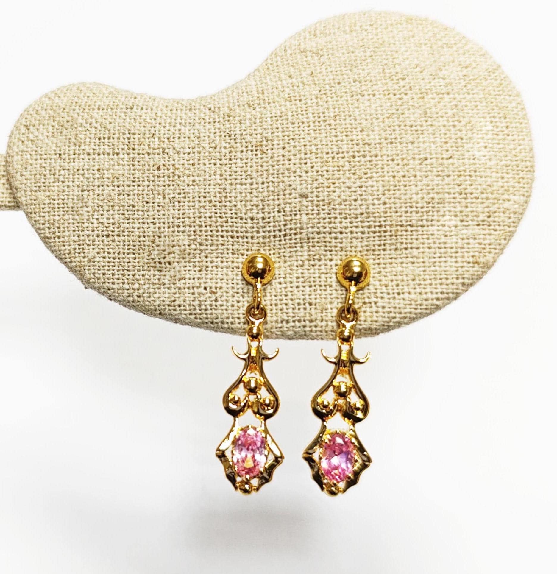 Modern Victorian-Inspired Drop Earrings • Gold-Plated Elegant Design Filigree and Pink Cz Stone • Women Glam Jewelry • Unique Gift for Her