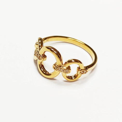 Gold Circle Chain Link Ring • 18K Gold Plated Cz Paved Stones • Statement Modern Circular Openwork Jewelry • Unique Timeless Gift for Woman
