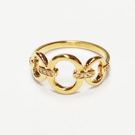 Gold Circle Chain Link Ring • 18K Gold Plated Cz Paved Stones • Statement Modern Circular Openwork Jewelry • Unique Timeless Gift for Woman